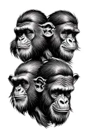 3 wise monkeys representing the personalities tattoo design idea