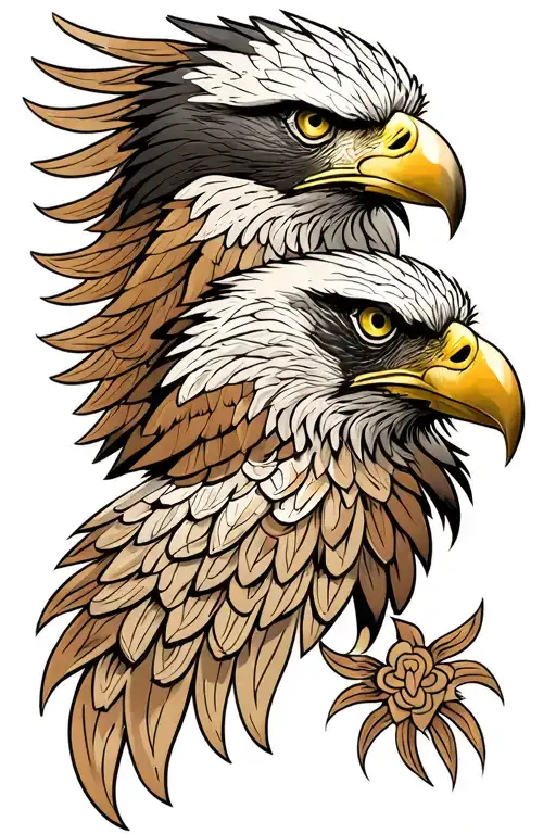 Detailed Tribal Albanian Eagle Tattoo Design  Central Eagle:  	•	Heads: Two eagle heads at the top, facing opposite dire tattoo design idea