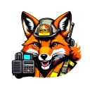"Fox Box" tough looking fireman fox wearing firefighting gear with radio equipment tattoo design idea
