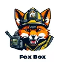 "Fox Box" tough looking fireman fox wearing firefighting gear with radio equipment tattoo design idea