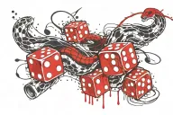 Dice and snake in black and white background tattoo design idea