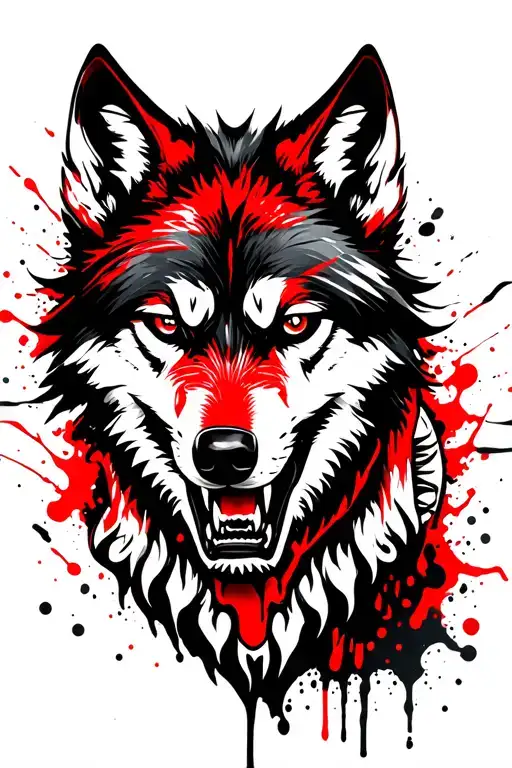 Design a lower arm tattoo in bold trash polka style, centered on the Dacian wolf—a mythical creature with a snarling wol tattoo design idea