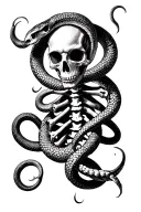 I want a whole skeletal arm with a snake circling the bones and damned souls coming out from deep within the bones tattoo design idea