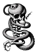 I want a whole skeletal arm with a snake circling the bones and damned souls coming out from deep within the bones tattoo design idea