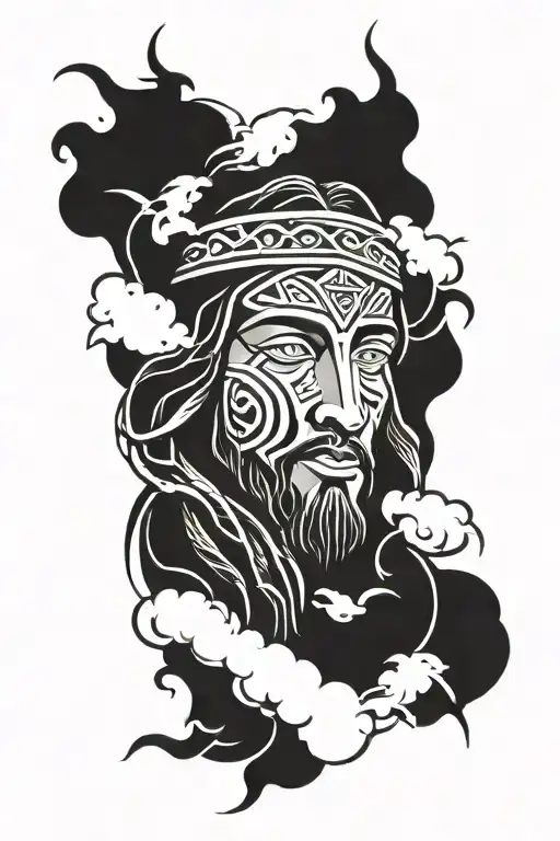  face of jesus surrounded by clouds tattoo design idea