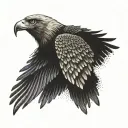 an eagle - a transverse flute - a needle and thread (or something related to sewing) - a conductor’s tattoo design idea