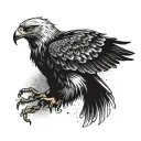 an eagle - a transverse flute - a needle and thread (or something related to sewing) - a conductor’s tattoo design idea