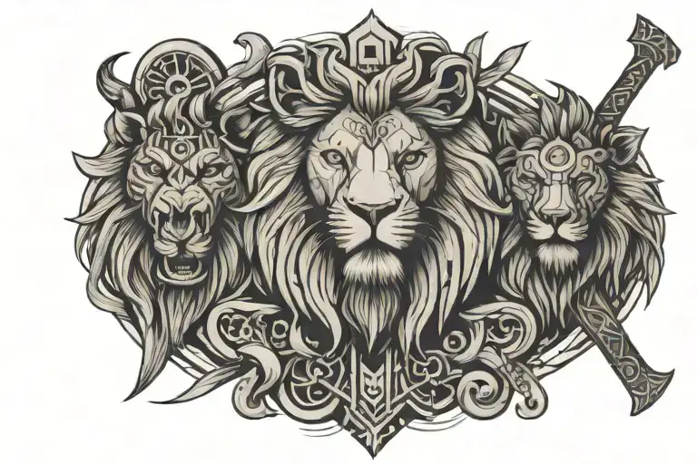lions and viking axes on chest tattoo design idea