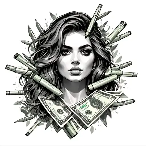 drugs money women tattoo design idea