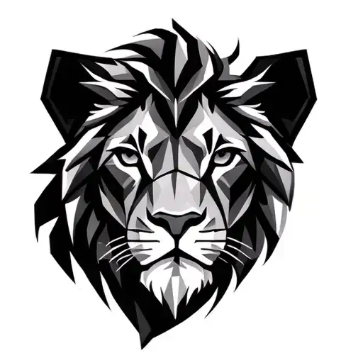 geometric lion face tattoo design idea