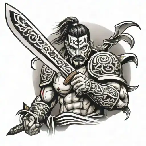 Warrior holding machete tatoo full arm tattoo design idea