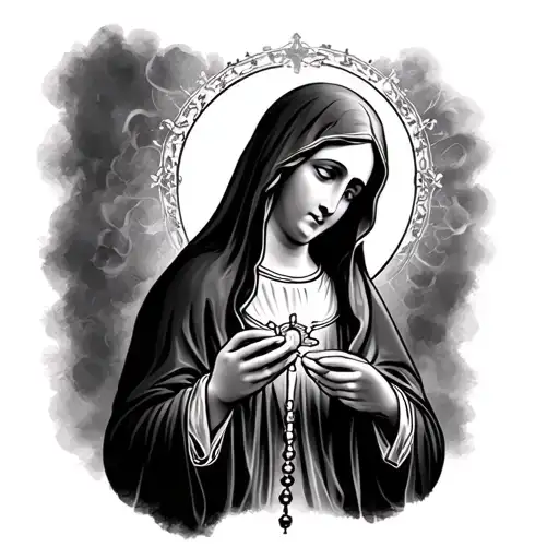 virgin mary holding rosary tattoo design idea