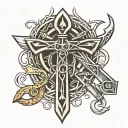sword and ankh symbol intertwined tattoo design idea