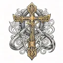 sword and ankh symbol intertwined tattoo design idea