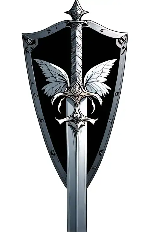 Zelda master sword in pedestal and shield with fairy tattoo design idea