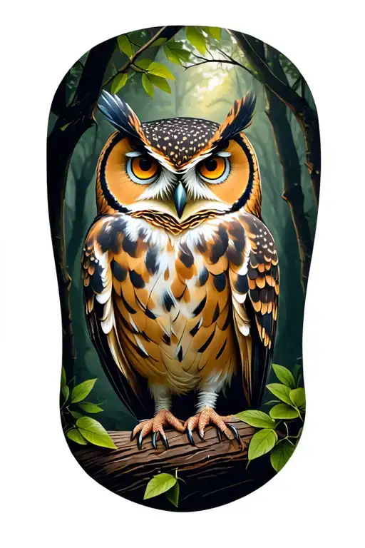 owl in forest scene tattoo design idea
