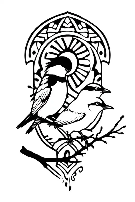 fiji petrel and white tern on a branch and fiji tribal pattern enclosing tattoo design idea