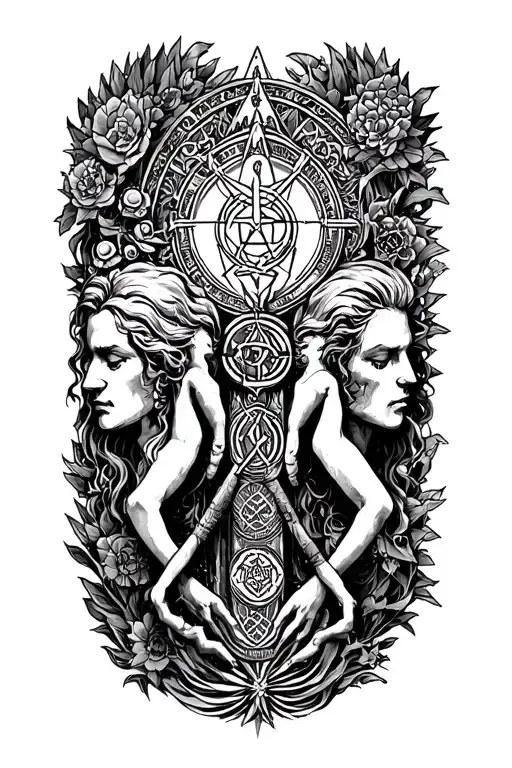 Boaz and Jachin with as much occult, esoteric and ancient hermetic symbolism as possible  tattoo design idea