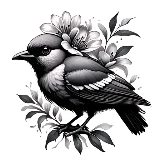 kiwi bird and flowers tattoo design idea
