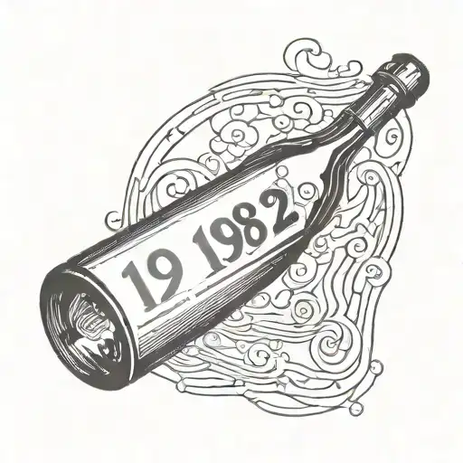 bottle of wine with 1982 on the front  tattoo design idea