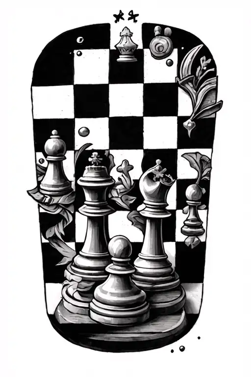 CHESS BOARD HALF SLEEVE WITH ADDITIONAL ELEMENTS AND FILLERS tattoo design idea