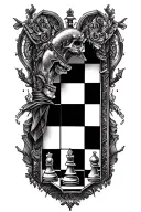 CHESS BOARD HALF SLEEVE WITH ADDITIONAL ELEMENTS AND FILLERS tattoo design idea