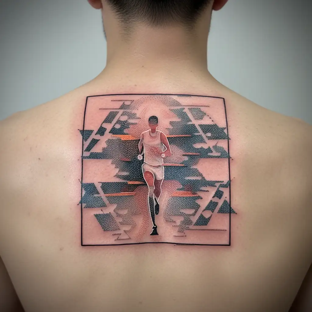 A silhouette of a runner with a night sky background tattoo design idea