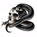 ball python coiled around skull witchcraft inspired tattoo featuring tattoo design idea
