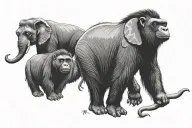 sloth, elephant, gorilla, capybara, giraffe tattoo design idea