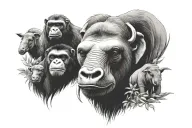 sloth, elephant, gorilla, capybara, giraffe tattoo design idea