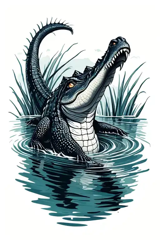 crocodile swimming in water tattoo design idea
