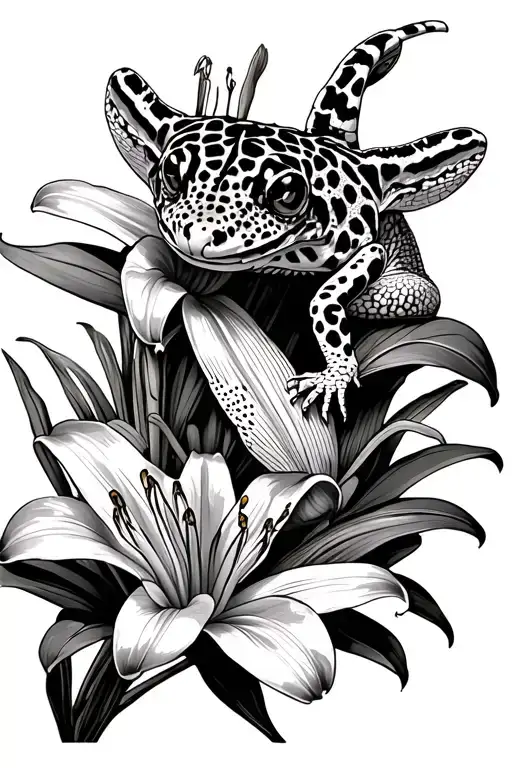 spider lillies and a leopard gecko tattoo design idea