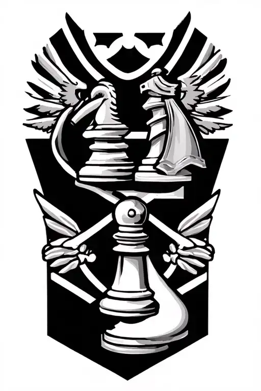 Gemini symbol  and knight chess pieces incorporated with 82nd airborne symbol  tattoo design idea