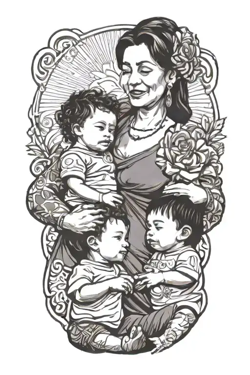 mother and 2 children holding hands holding tattoo design idea