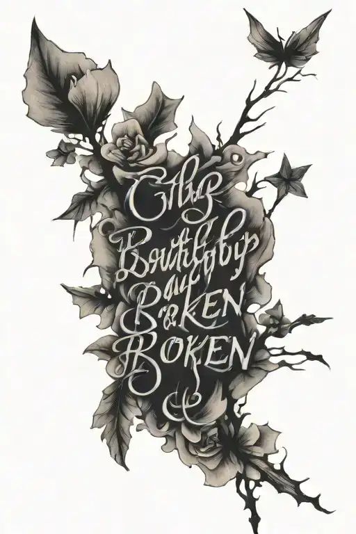 Beautifully Broken words written tattoo design idea