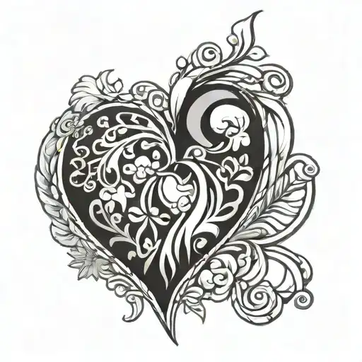 crocheted heart in patch technique tattoo design idea