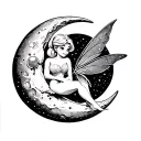 tinkerbell sitting on moon tattoo design idea
