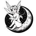 tinkerbell sitting on moon tattoo design idea
