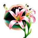 bite mark with spider lily tattoo design idea