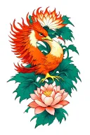 leg sleeve traditional japan phönix flame wirh lotus flower blooming tattoo design idea