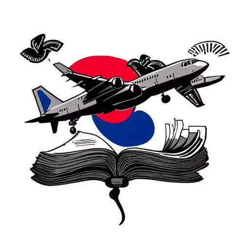 Korean flag, airplane, book tattoo design idea