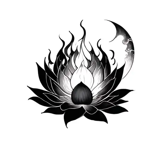 a moon lotus fire and ㄚㄖㄥㄖ ムｷﾉ   tattoo design idea