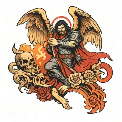 arch angel michael killing satan tattoo design idea
