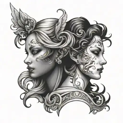 angel and devil half face tattoo for women  tattoo design idea