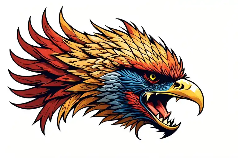 one side of a phoenix head with it's mouth wide open tattoo design idea