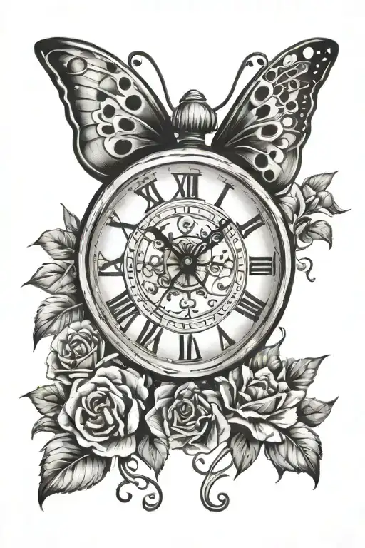 lady bug,clock,music note and butterfly  tattoo design idea