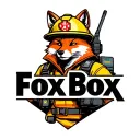 "Fox Box" "Fox Box" Tough looking fireman fox wearing firefighting gear with radio equipment. Helmet has maltese symbol tattoo design idea