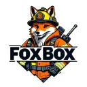 "Fox Box" "Fox Box" Tough looking fireman fox wearing firefighting gear with radio equipment. Helmet has maltese symbol tattoo design idea