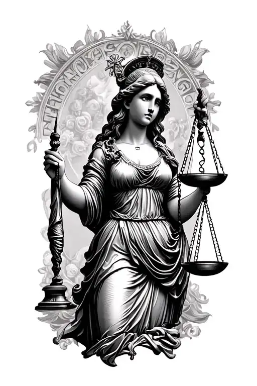 lady justice holding scales tattoo design idea