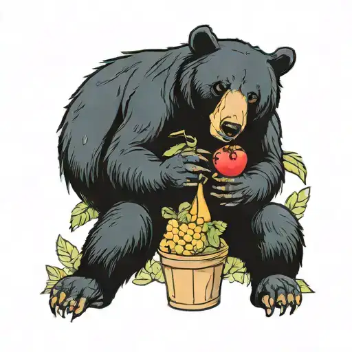 black bear sitting in suv eating fruit tattoo design idea
